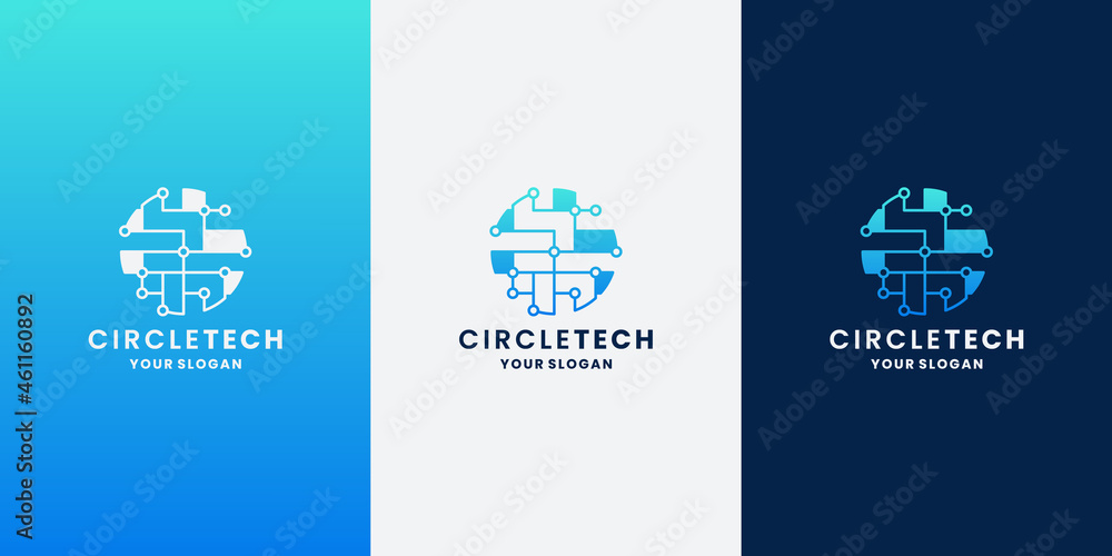 creative circle technology , world tech logo design with gradient color and business card