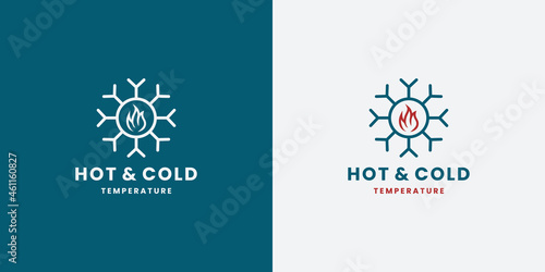 creative hot and cold logo design temperature icon fire with snow