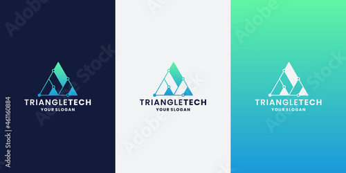 letter A technology triangle concept with dot connected logo design