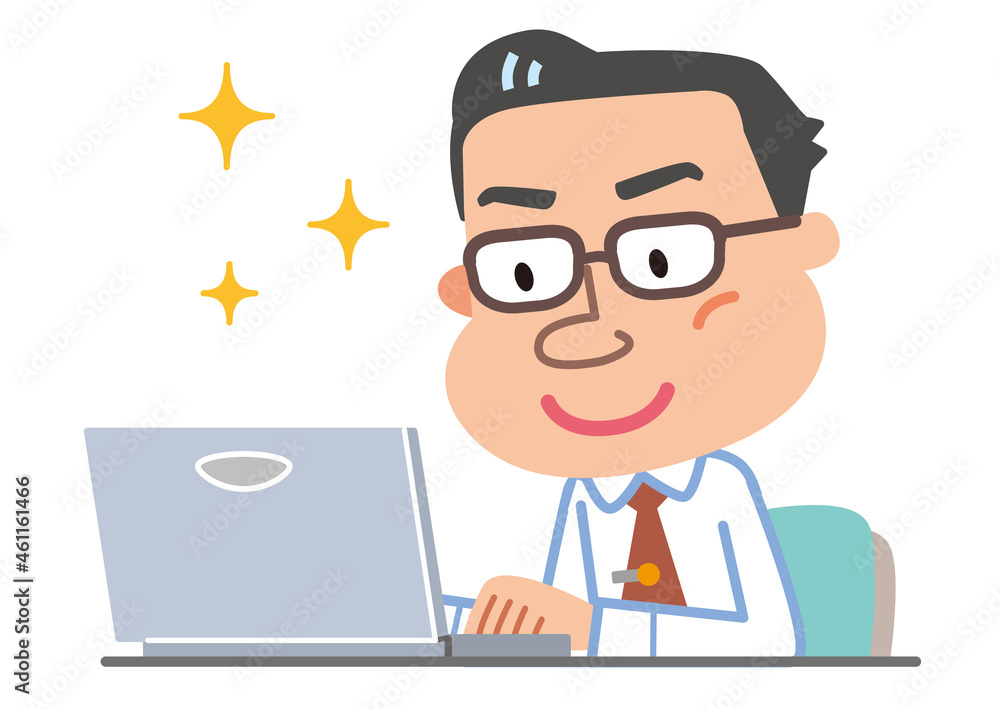 男性社員 パソコン 気分上々 イラスト 男性社員 パソコン 気分上々 イラスト