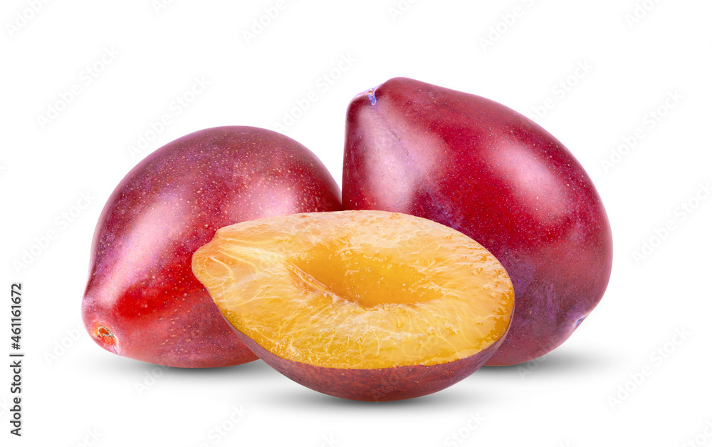 Plums plum prunes  fruit isolated on a white
