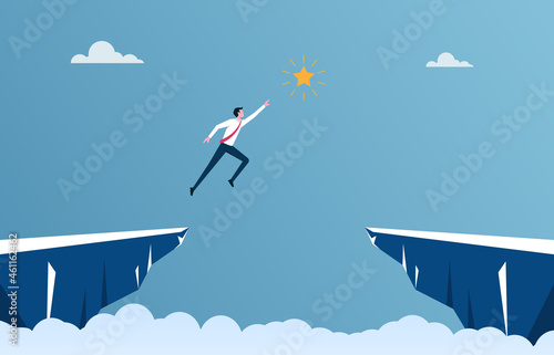 businessman is jumping to reach the star between the cliff, business concept illustration