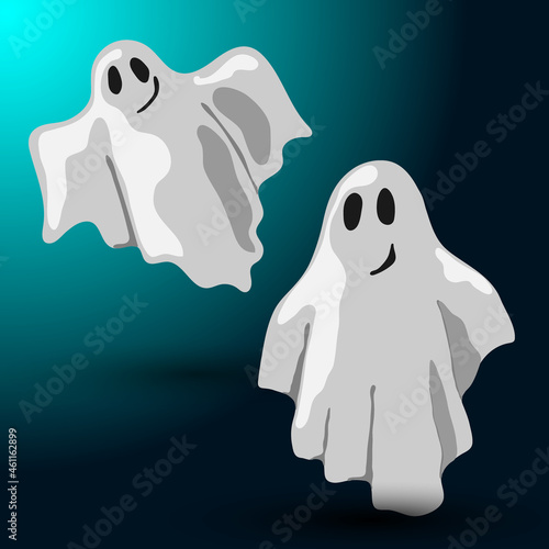 Halloween design with two flying ghosts