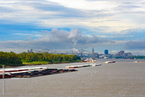 Mississippi river view with Baton Rouge, Louisiana panorama in background
