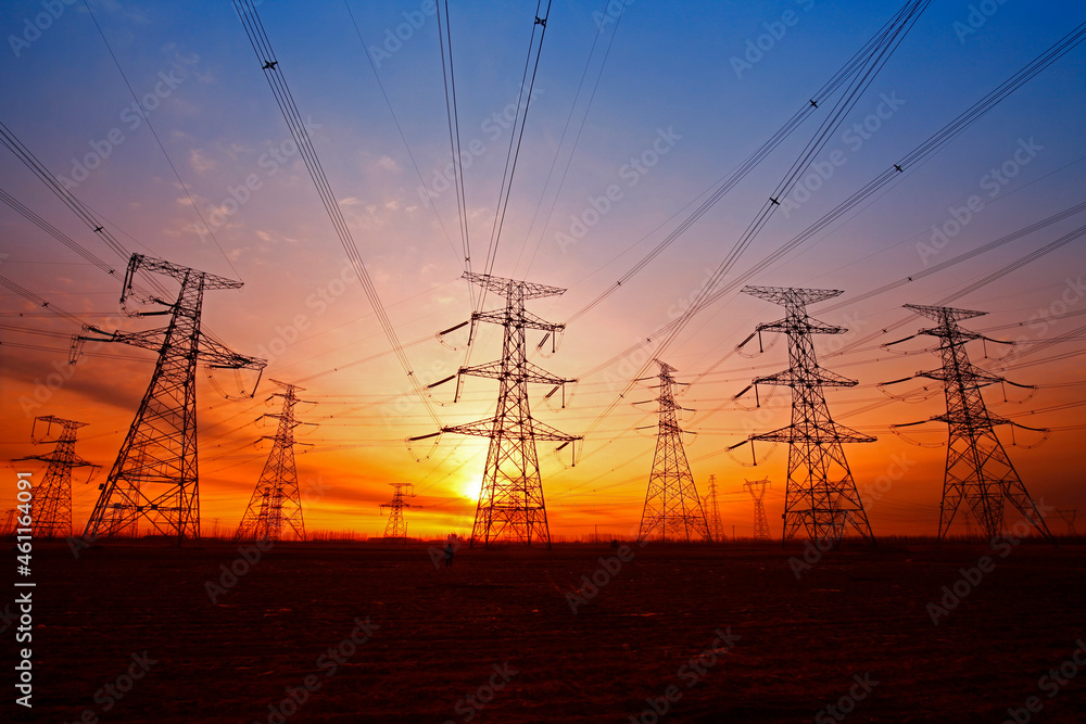 Wire electrical energy at sunset