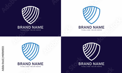 Security line art Logo Design Template Vector on a white and dark purple background.