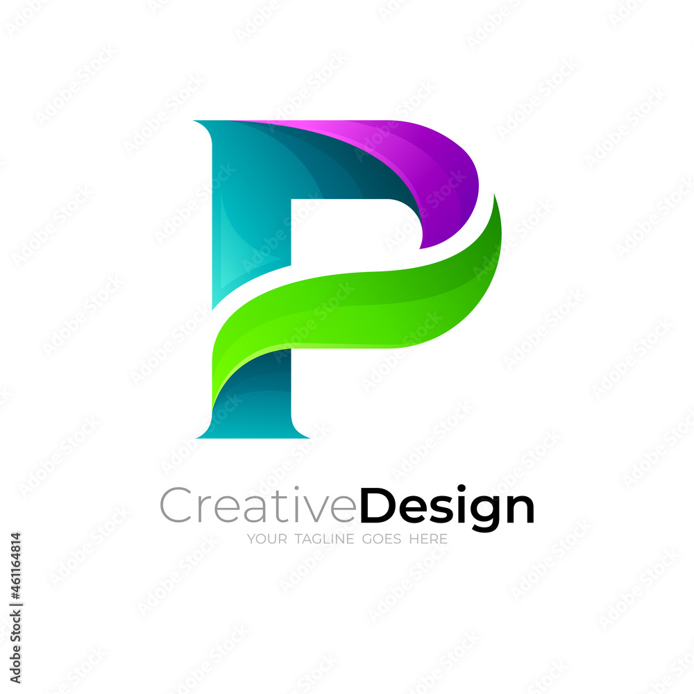 Abstract letter P logo with modern design, 3d colorful Abstract letter P logo with modern design, 3d colorful