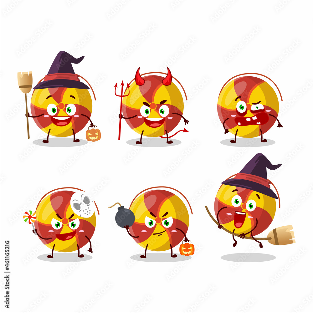 Halloween expression emoticons with cartoon character of ground spinners fireworks