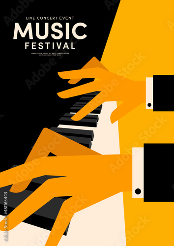 Music poster decorative with pianist playing piano design template background vintage retro style