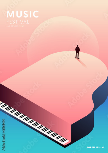 Music poster decorative with gradient piano design template background modern art style