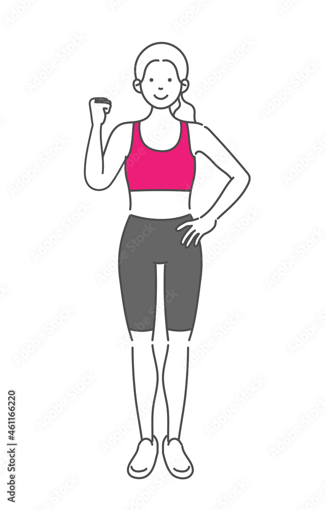 ガッツポーズをする女性スポーツトレーナーのシンプルな全身イラスト Stock Vector Adobe Stock