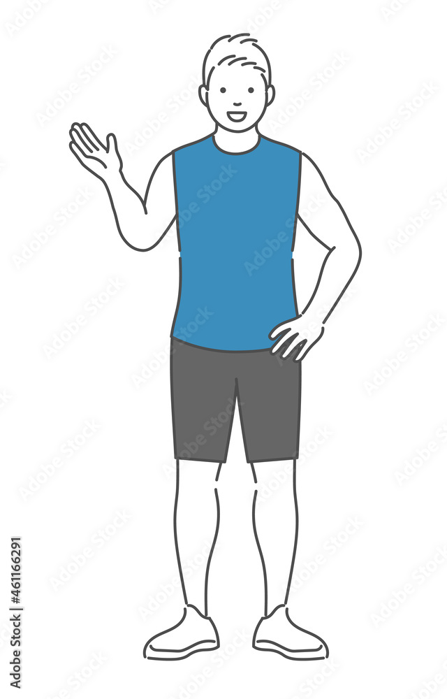 説明をする男性スポーツトレーナーのシンプルな全身イラスト Stock Vector Adobe Stock