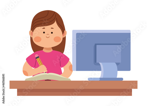 little schoolgirl writing scene