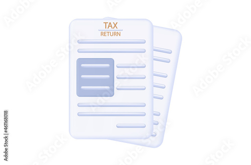 3d paper return taxation. Form salary, income statement. A completed and registered paper document of financial, payment transactions. Mandatory information on tax payments. Vector illustration