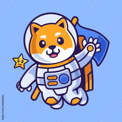 Cartoon Shiba Inu in Astronaut Suit