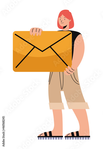 woman lifting envelope mail photo