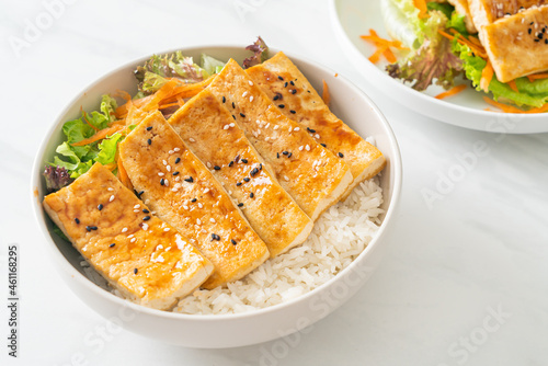 teriyaki tofu rice bowl - vegan food style