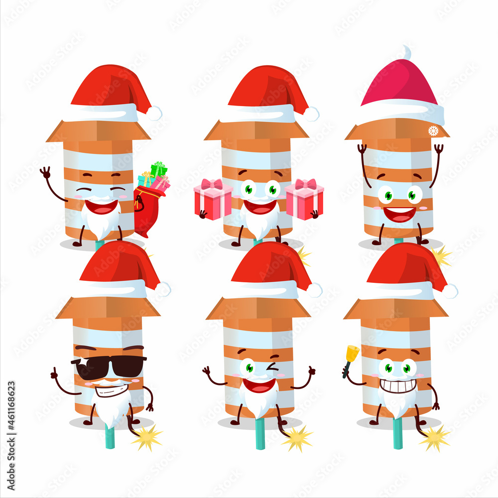 Santa Claus emoticons with rocket firework orange cartoon character