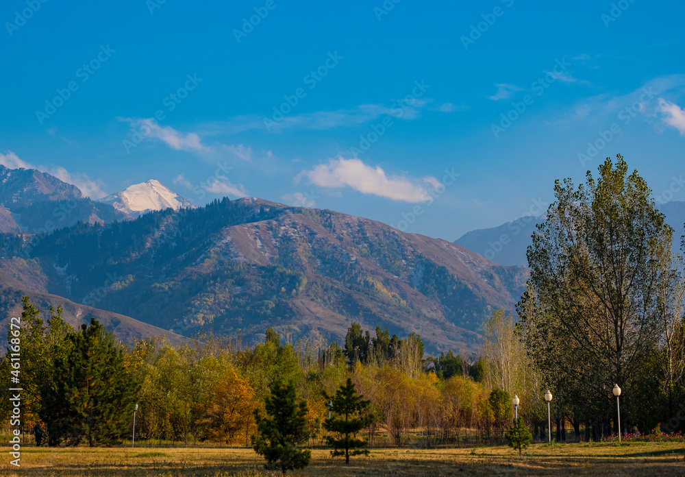 Autumn landscape in the park of the first president of the city of Almaty