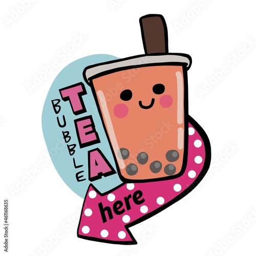 Bubble tea here logo vintage style cartoon vector illustration