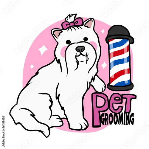 Maltese  dog, pet grooming salon cartoon logo vector illustration