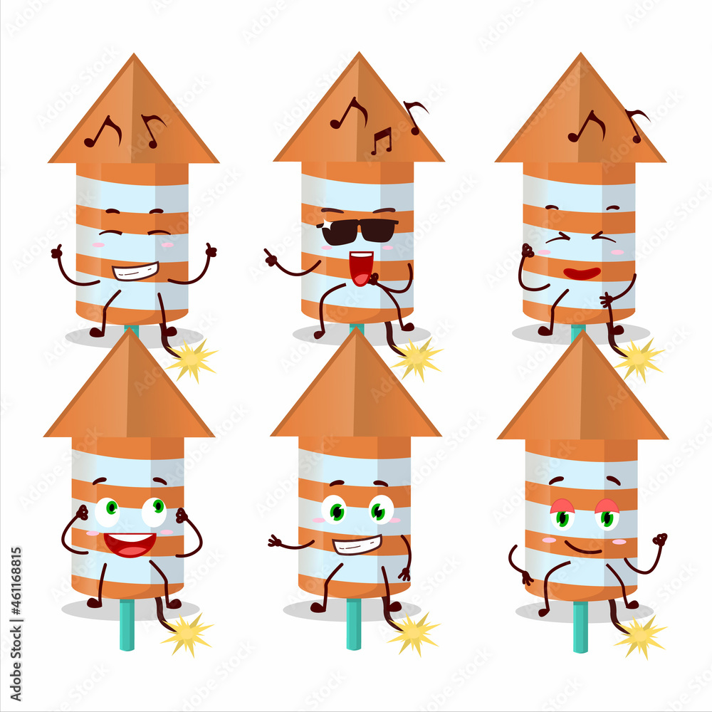 Fototapeta premium An image of rocket firework orange dancer cartoon character enjoying the music