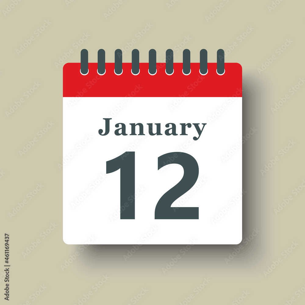 Icon day date 12 January, template calendar page Icon day date 12 January, template calendar page