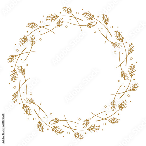 Vector round wheat or rye frame. Autumnal floral wreath template.