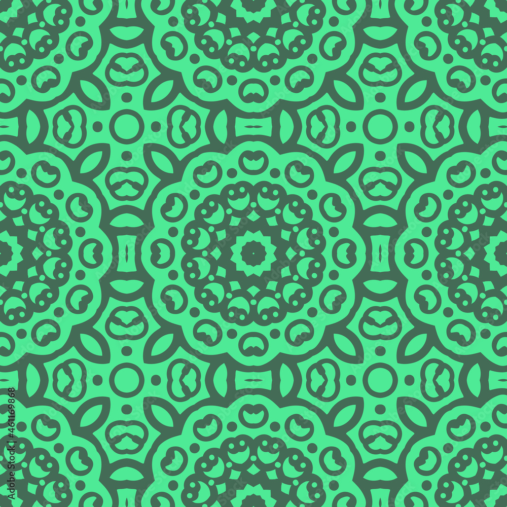 Fototapeta premium Beautiful seamless floral pattern with mandala. Seamless doodle style background. Mosaic floral pattern for design and fashion.