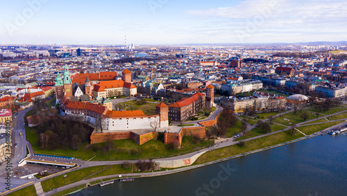 Aerial view of Wawel Castle landmark of Krakov, Poland