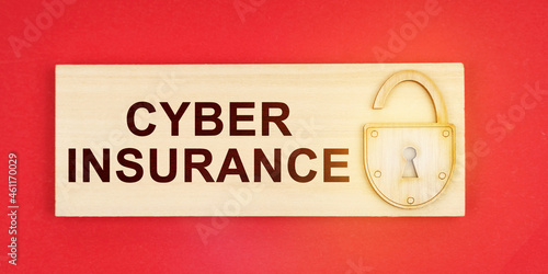On a red background there is a small plaque on it with a lock and an inscription - CYBER INSURANCE