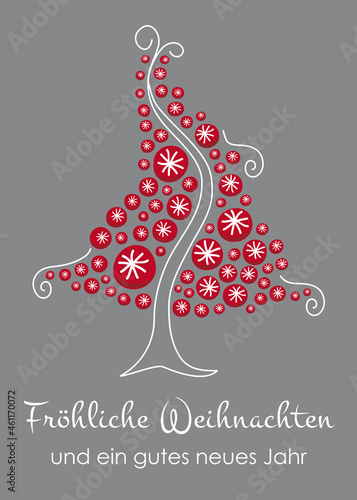 Tannenbaum Weihnachten geschmückt aus Weihnachtskugeln rot weiß silber abstrakt 