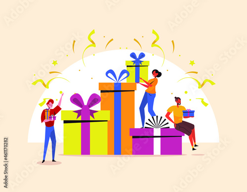 Celebration - People party concept, people and gifts