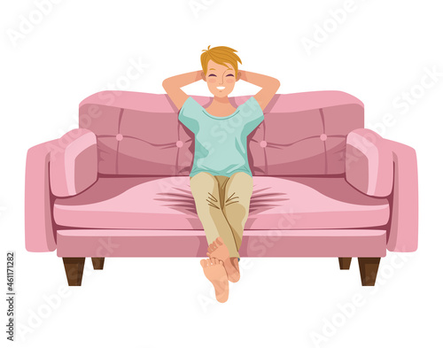 blond man relax in sofa