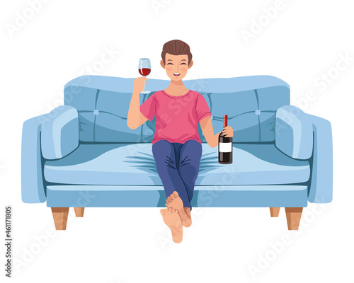 man drinking wine in sofa