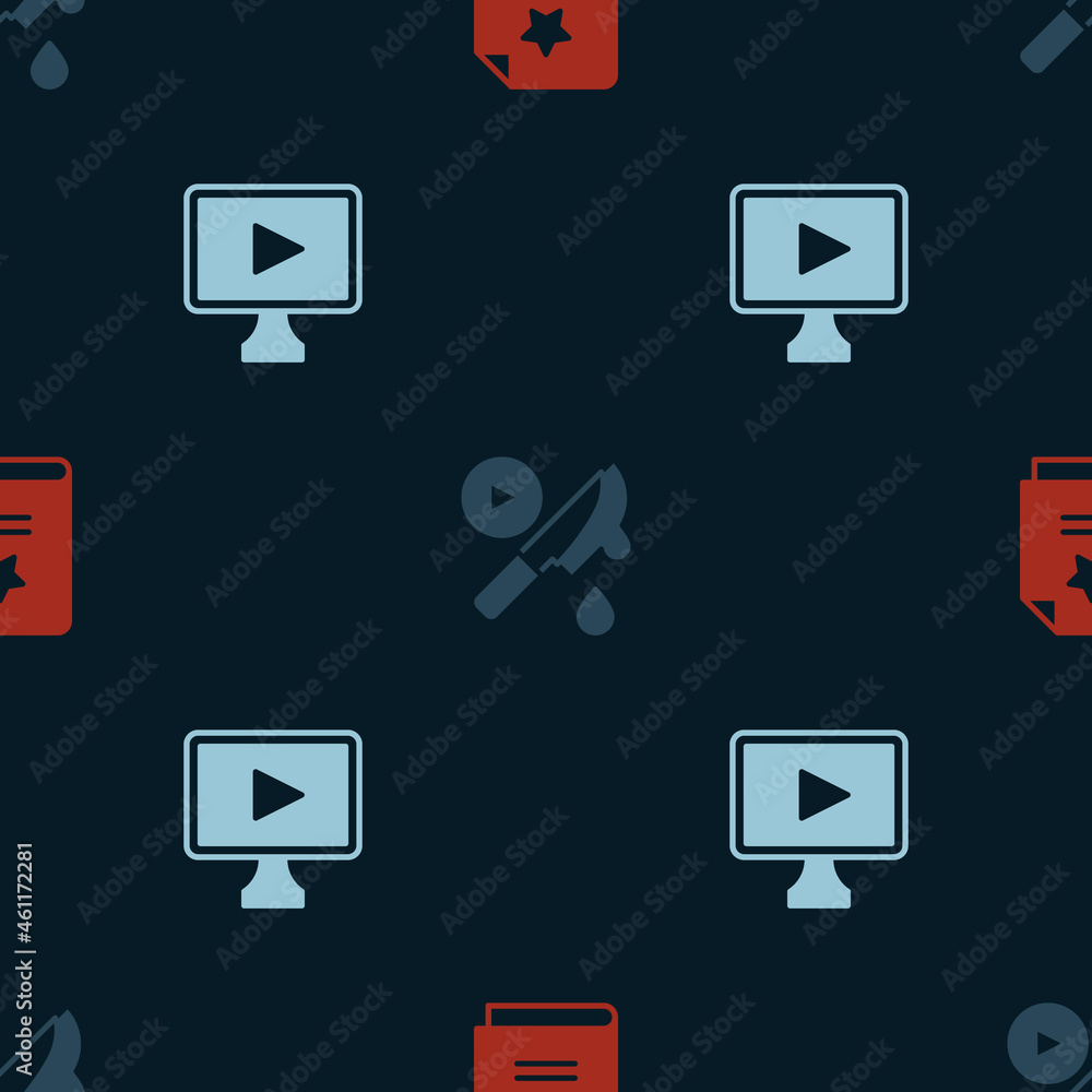 Set Scenario, Thriller movie and Online play video on seamless pattern. Vector Set Scenario, Thriller movie and Online play video on seamless pattern. Vector
