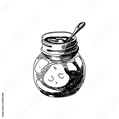 Jam jar hand drawn black and white vector illustration