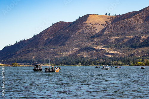 Boats Fishing for Fall Salmon at Klickitat River Mouth on Columbia River photo