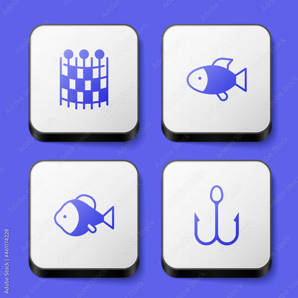 Set Fishing net pattern, and hook icon. White square button. Vector Set Fishing net pattern, and hook icon. White square button. Vector