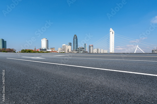 Empty asphalt road and city skyline and building landscape  China.