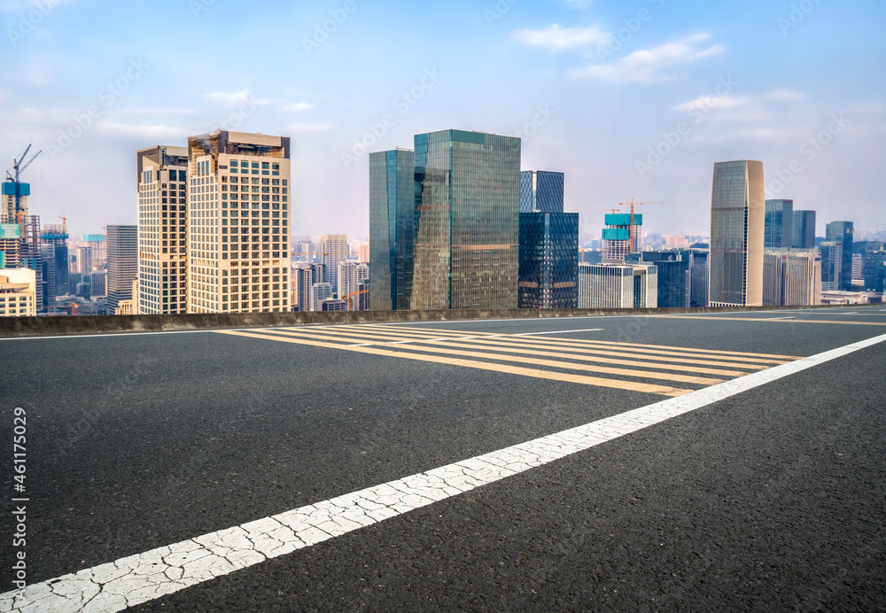 Empty asphalt road and city skyline and building landscape, China.