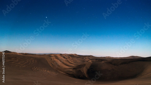 Nature and landscapes of dasht e lut or sahara desert with sand dunes at night with stars