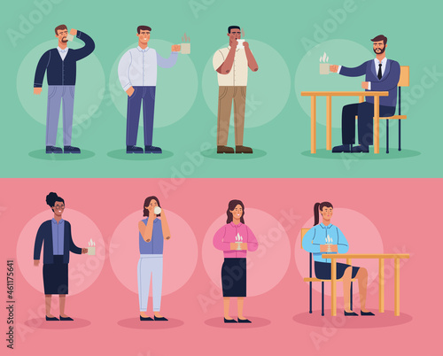 eight workers in coffee break
