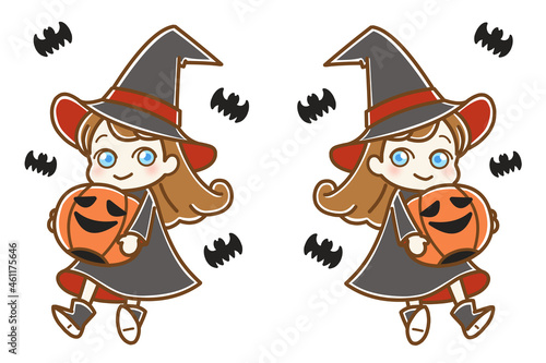 かわいい魔女とカボチャ　コウモリ有り　セット