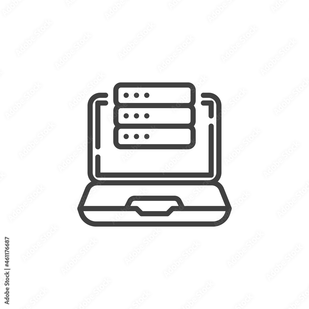 Database and laptop line icon