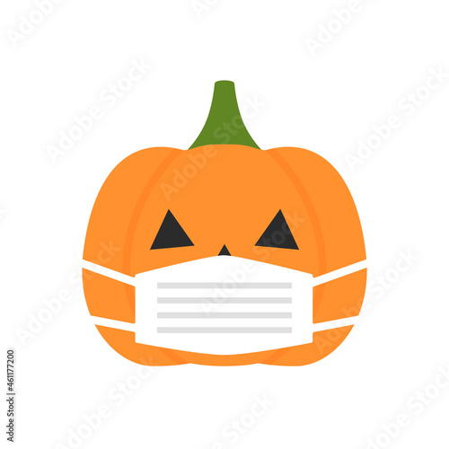 マスクを着けたハロウィンのかわいいかぼちゃのランタン・ジャックオーランタンの素材：秋のイベント・まん延防止イメージ