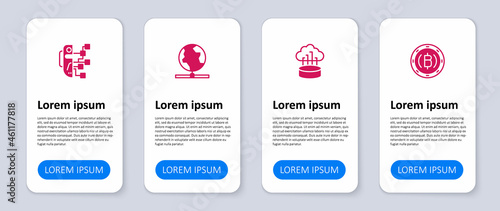 Set Cryptocurrency coin Bitcoin, Network cloud connection, Global technology and Humanoid robot. Business infographic template. Vector