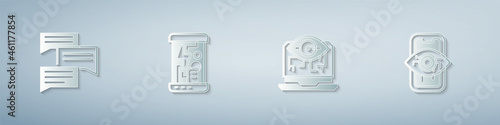 Set Speech bubble chat, Cryogenic capsules, Computer vision and . Paper art style. Vector