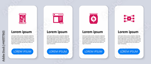 Set Neural network, Energy drink, Browser window and Cryogenic capsules. Business infographic template. Vector