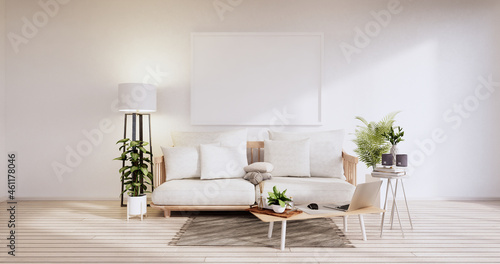 Minimalist interior  Sofa furniture and plants  modern room design.3D rendering
